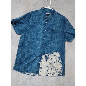 RVCA Shirt Mens Large Short Sleeve Floral Print Button Down Blue Midweight Surf